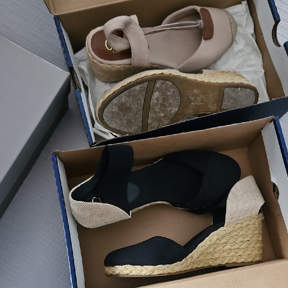 Chaps Navy and Beige Espadrille Wedges